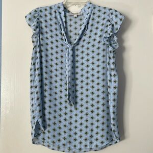 3 for $25! Loft business casual feminine ruffle sleeve blue print blouse,‎ S